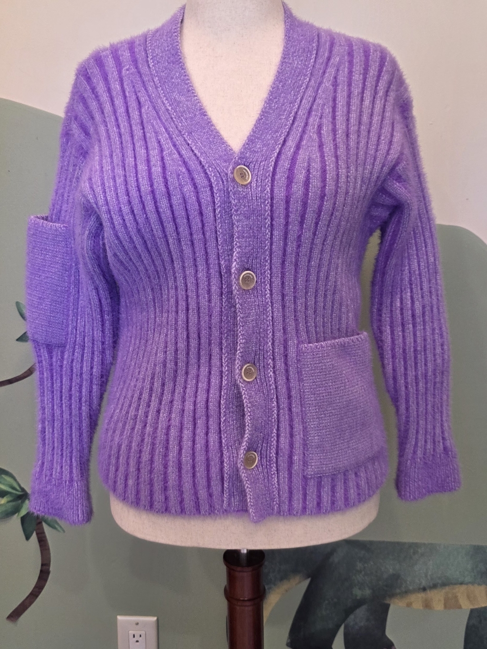 Jacquemus Lavender Ribbed V-Neck Button Cardigan